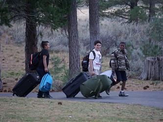 Heading to cabins to unpack