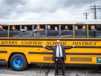 Elion Electric Bus with staff inside TIm Shannon in front 
