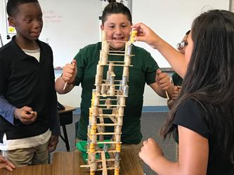Students working collaboratively on a STEM activity