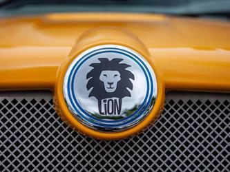 Logo of Elion bus front of engine 